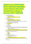 NR302 Exam QUESTIONS  WITH VERIFIED ANSWERS Latest Update 2023-2024  Chamberlain College of  Nursing |100% VERIFIED