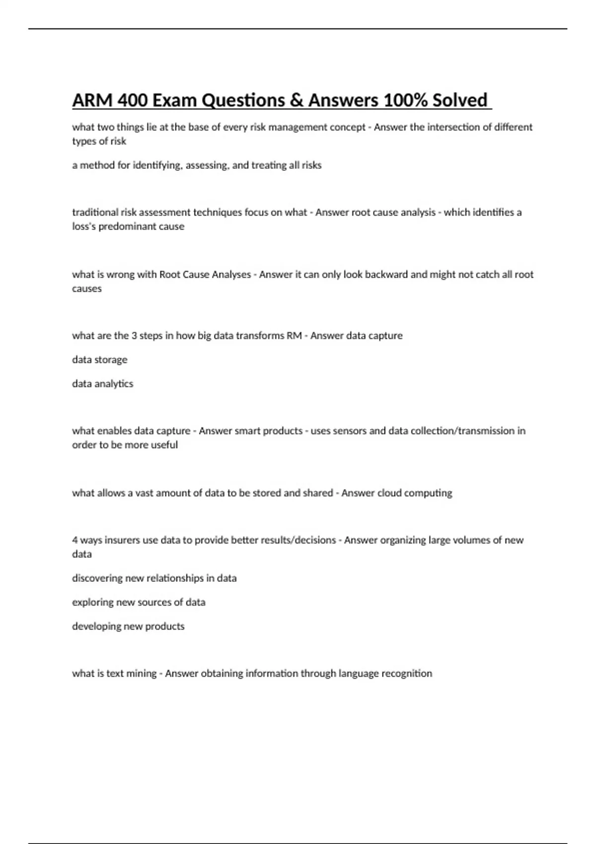 ARM 400 Exam Questions & Answers 100 Solved ARM 400 Stuvia US