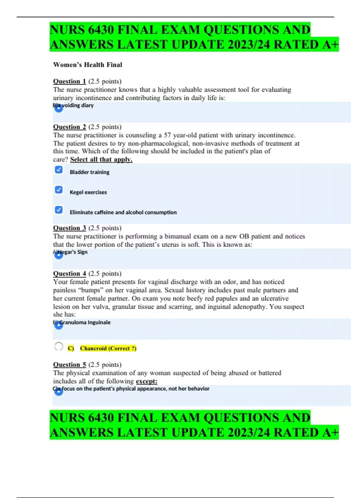 NURS 6430 FINAL EXAM QUESTIONS AND ANSWERS LATEST UPDATE 2023/24 RATED ...