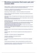 Monetary economics final exam quiz and answers 2023&period;