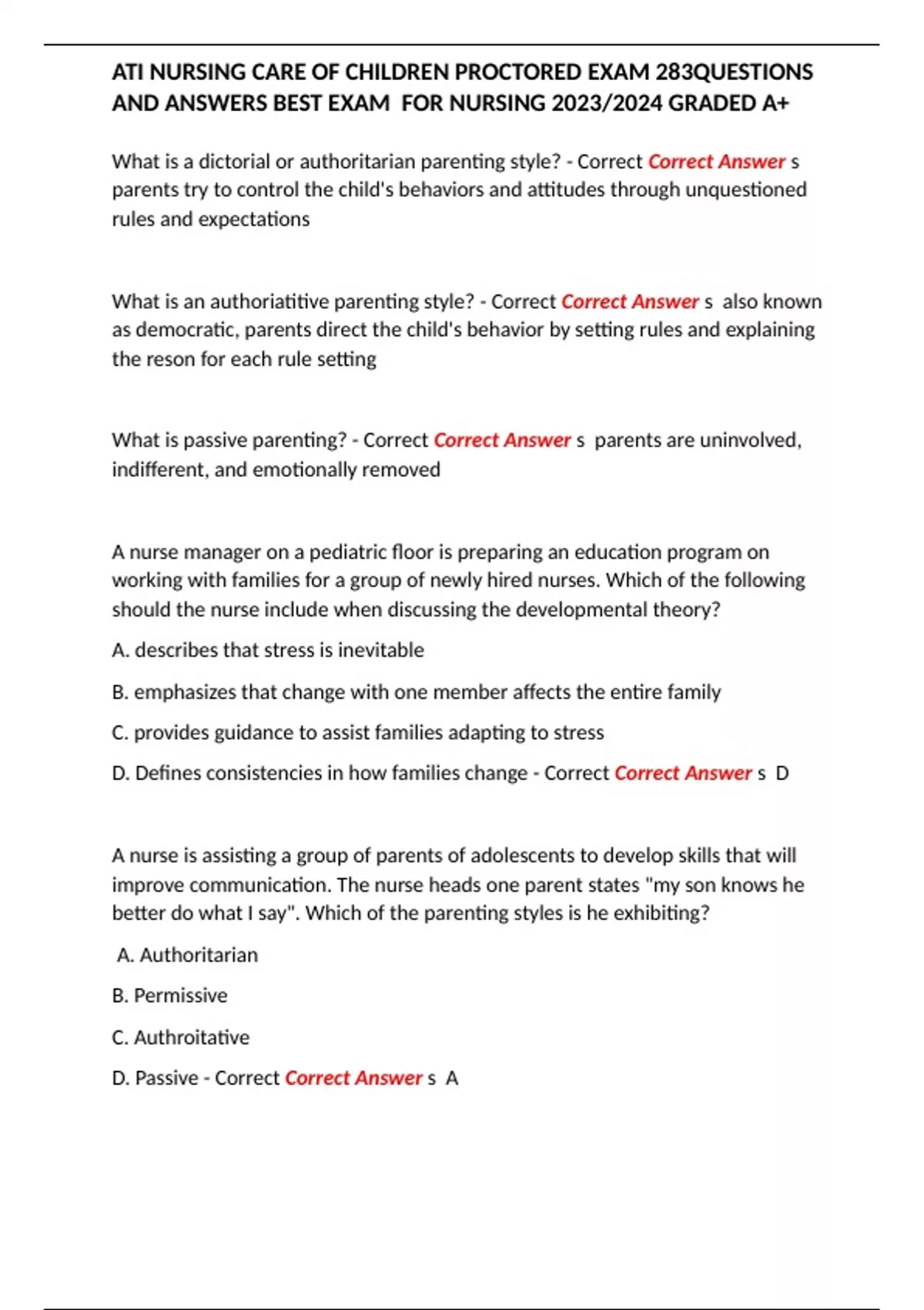 Ati Rn Nursing Care Of Children Online Practice 2019 A