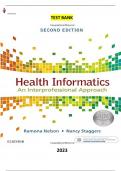 Health Informatics: An Interprofessional Approach 2nd Edition by Ramona Nelson & Nancy Staggers - Complete Elaborated and Latest Test Bank. ALL Chapters(1-36) included and updated for 2023