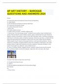 AP ART HISTORY – BAROQUE QUESTIONS AND ANSWERS 2024