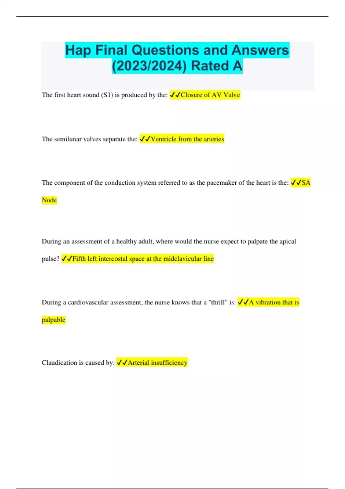 Hap Final Questions and Answers (2023/2024) Rated A Hap Stuvia US