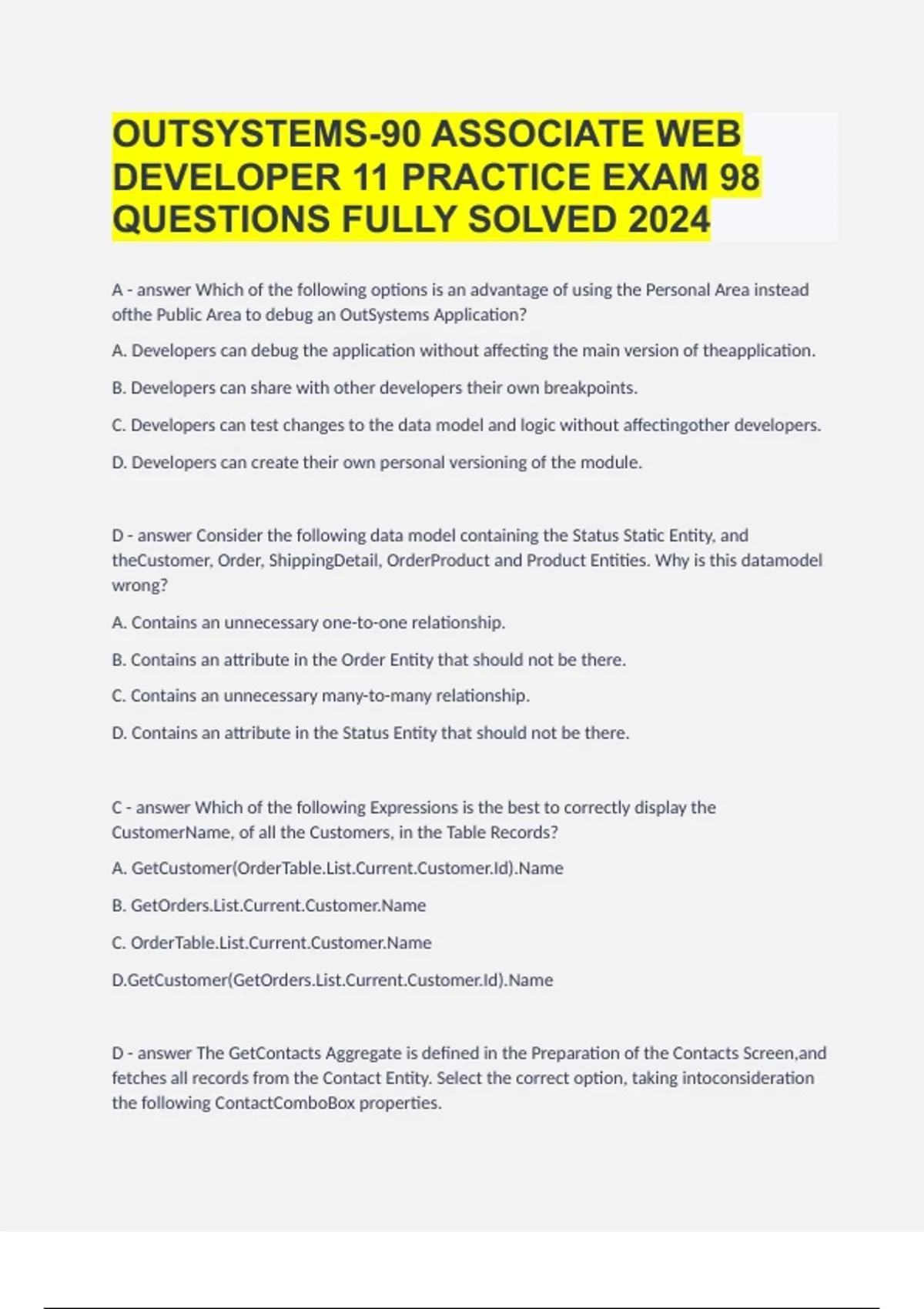 OUTSYSTEMS-90 ASSOCIATE WEB DEVELOPER 11 PRACTICE EXAM |98 QUESTIONS ...
