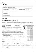 AQA GCSE COMPUTER SCIENCE Paper 1 June 2023 Question paper-Computational thinking and programming skills – Python