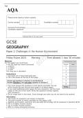 AQA GCSE GEOGRAPHY Paper 2 JUNE 2023 Question paper -Challenges in the Human Environment