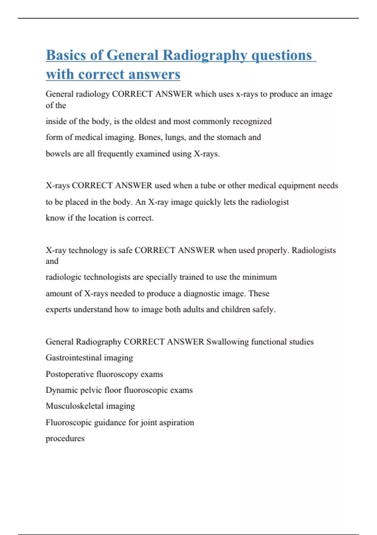 Basics of General Radiography questions with correct answers Stuvia US