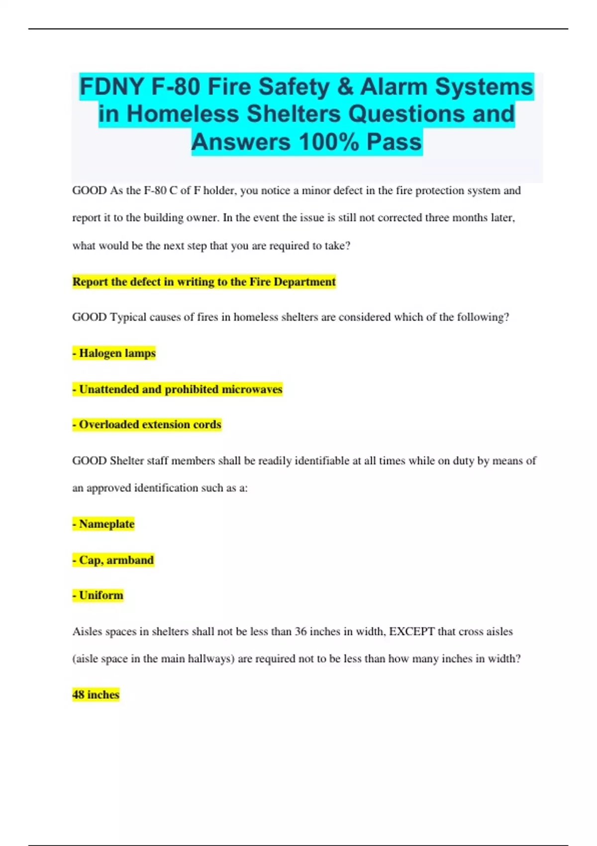 FDNY F80 Fire Safety & Alarm Systems in Homeless Shelters Questions