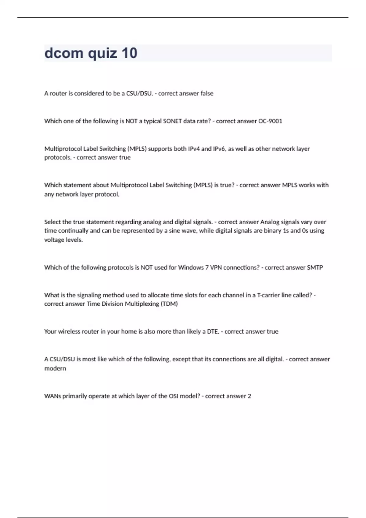 dcom quiz 10 with complete solutions 2023/2024 - Dcom - Stuvia US