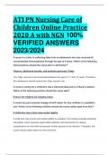 ATI PN Nursing Care of Children Online Practice 2020 A with NGN 100&percnt;  VERIFIED ANSWERS  2023&sol;2024