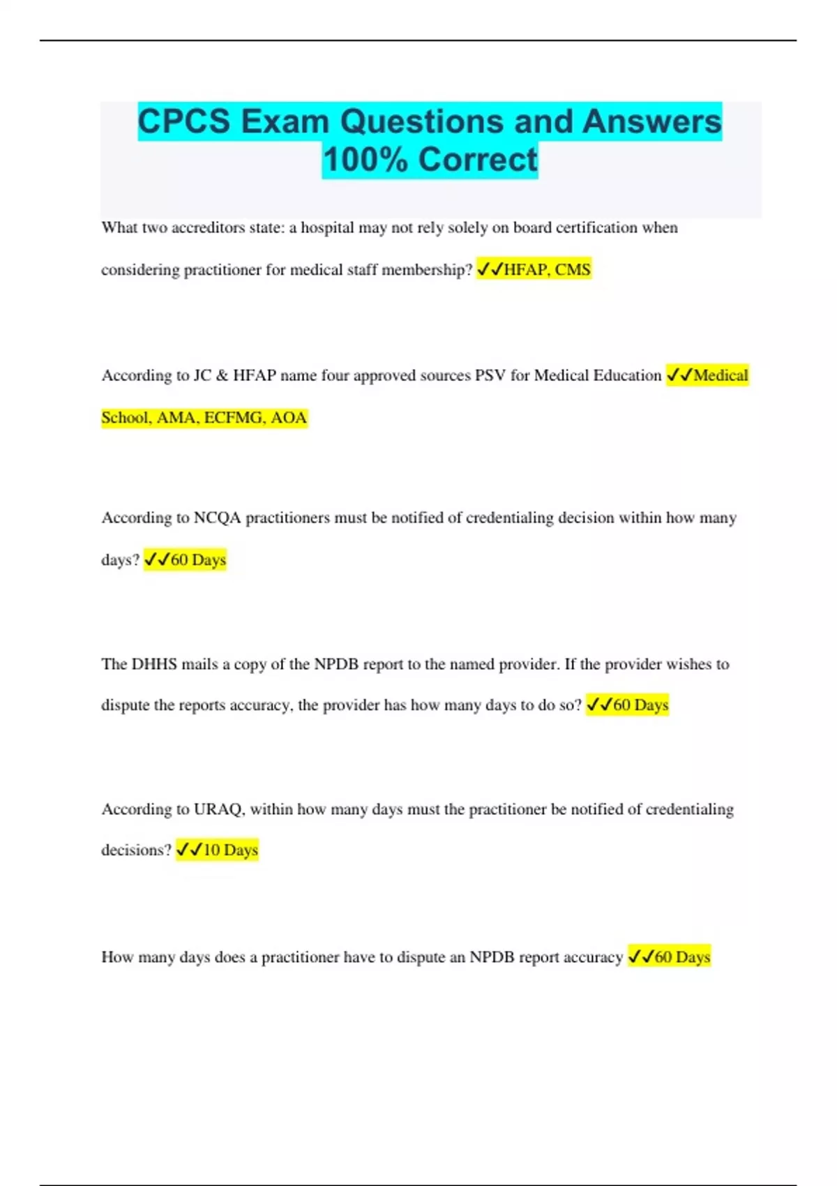 CPCS Exam Questions and Answers 100% Correct CPCS Stuvia US