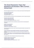 The Great Depression Topic Test Questions and Answers 100&percnt; Correct&semi;&lpar;Actual test&rpar;