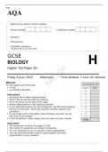 AQA GCSE BIOLOGY Higher Tier Paper 2H June 2023 Question paper