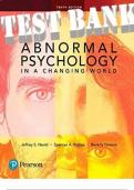 TEST BANK for Abnormal Psychology in a Changing World 10th Edition by Jeffrey S. Nevid Ph.D., Spencer A. Rathus & Beverly Greene Ph.D. ISBN-10 0134484924 ISBN-13 978-0134484921. 1215 Pages. Total Assessment Guide 