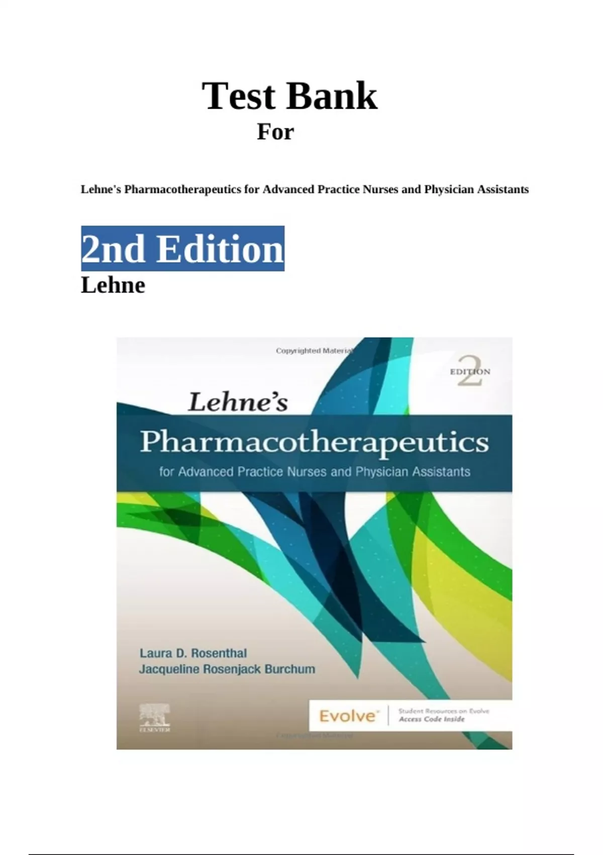 Test Bank For Lehne S Pharmacotherapeutics For Advanced Practice Nurses