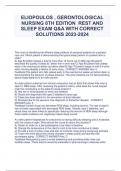 ELIOPOULOS , GERONTOLOGICAL  NURSING 8TH EDITION REST AND  SLEEP EXAM Q&A WITH CORRECT  SOLUTIONS 2023-2024