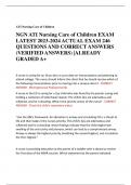 ATI Nursing Care of Children NGN ATI Nursing Care of Children EXAM  LATEST 2023-2024 ACTUAL EXAM 246  QUESTIONS AND CORRECT ANSWERS  (VERIFIED ANSWERS) |ALREADY  GRADED A+ A nurse is caring for an 18 yo who is up to date on immunizations and planning to  