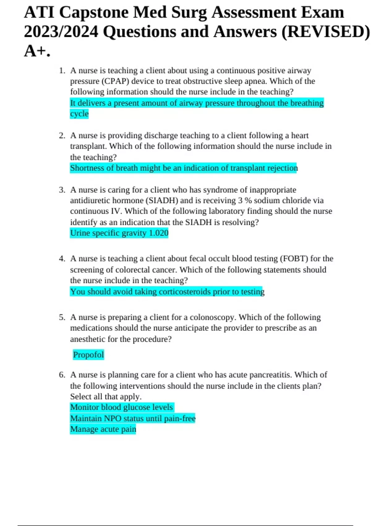 ATI Capstone Pharmacology Assessment 1 (55 Questions and Answers ...
