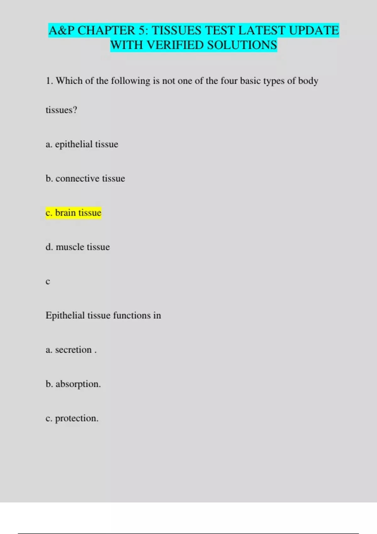 A&P CHAPTER 5: TISSUES TEST LATEST UPDATE WITH VERIFIED SOLUTIONS - A&P ...