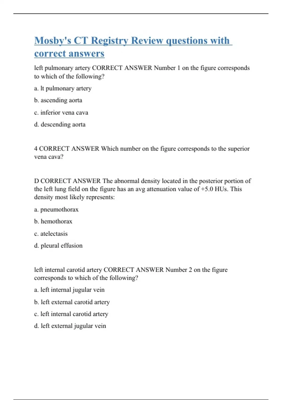 Mosby's CT Registry Review questions with correct answers Stuvia US