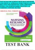 BEST ANSWERS TEST BANK FOR NURSING RESEARCH METHODS AND CRITICAL APPRAISAL FOR EVIDENCE-BASED PRACTICE 9TH EDITION BY GERI LOBIONDO- WOOD, AND JUDITH HABER CHAPTER 1-21| VERIFIED ANSWERS 2023/2024