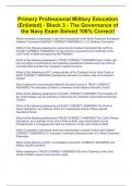 Primary Professional Military Education (Enlisted) - Block 3 - The Governance of the Navy Exam Solved 100% Correct!