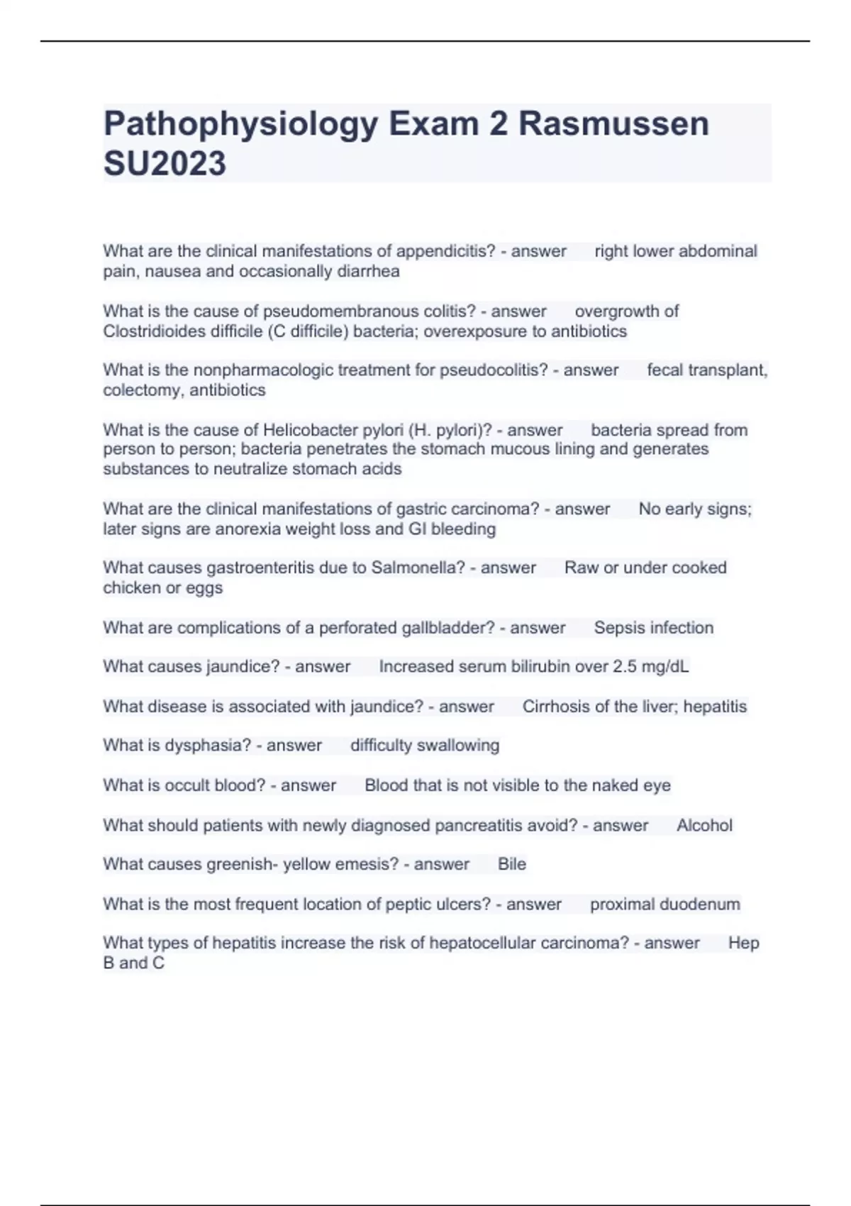 Pathophysiology Exam 2 Rasmussen SU2023 Questions with correct Answers ...