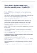 Idaho State Life Insurance Exam Questions and Answers &lpar;Graded A&plus;&rpar;