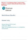 Edexcel A Level Business Paper 2 mark scheme graded A+ LATEST UPDATE 2023 FINAL (END OF YEAR)