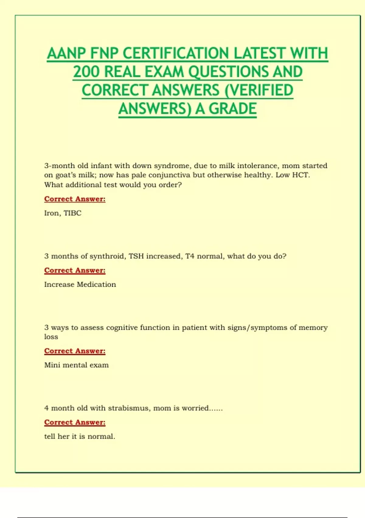 AANP FNP CERTIFICATION LATEST WITH 200 REAL EXAM QUESTIONS AND CORRECT ...