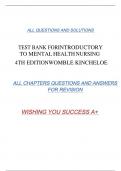Test Bank for Introductory to Mental Health Nursing 4th Ed Womble Kincheloe