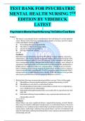 TEST BANK FOR PSYCHIATRIC MENTAL HEALTH NURSING 7TH EDITION BY VIDEBECK LATEST Psychiatric Mental Health Nursing 7th EditionTest Bank Chapter 1 1&period; The nurse is assessing the factors contributing to the well-being of a newly admitted client&period; Which of the f