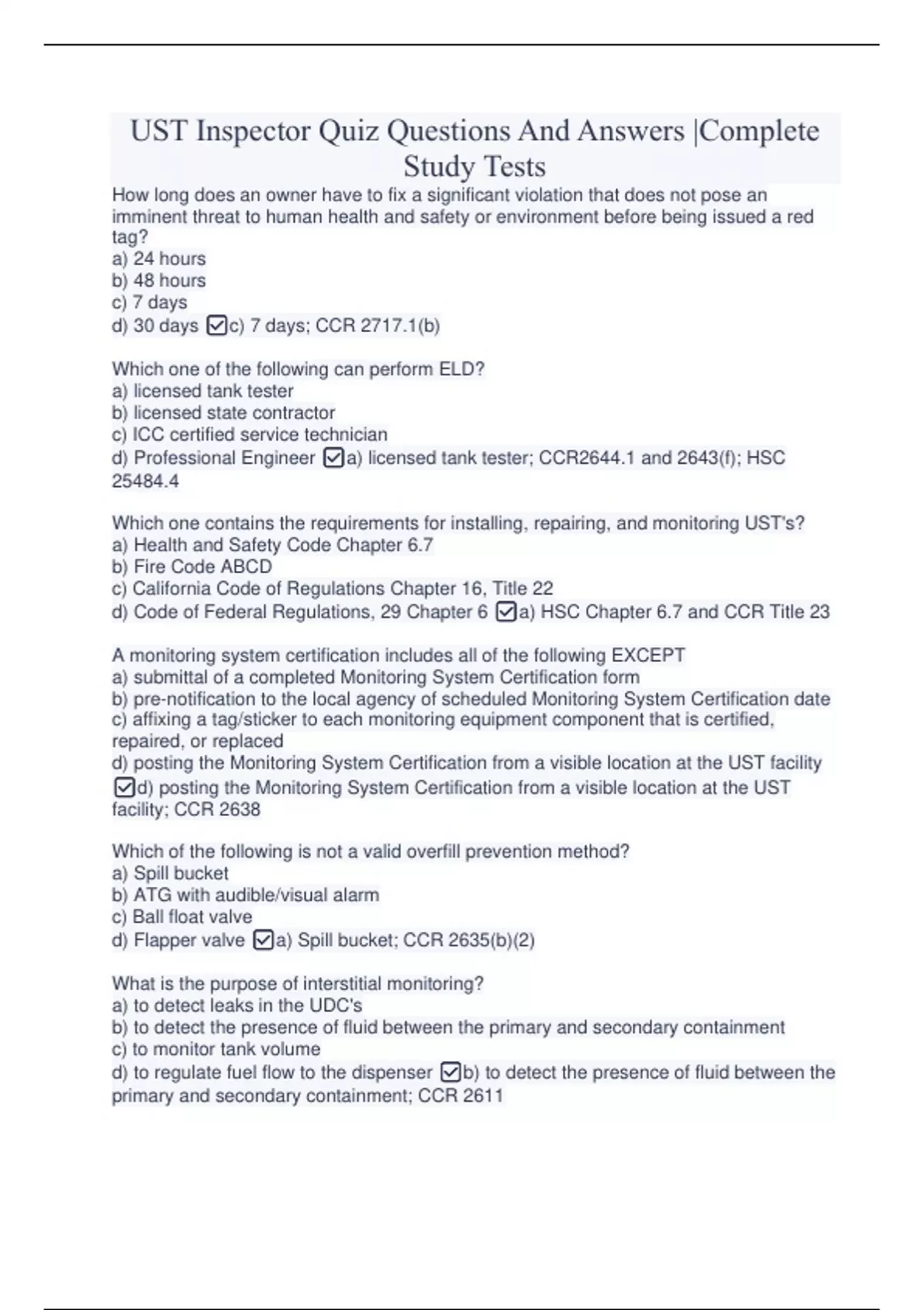 UST Inspector Quiz Questions And Answers |Complete Study Tests - UST ...