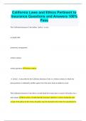 California Laws and Ethics Pertinent to Insurance Questions and Answers 100&percnt; Pass