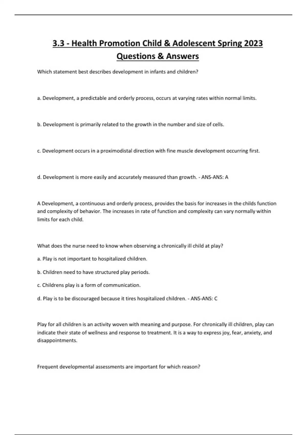 3.3 - Health Promotion Child & Adolescent Spring 2023 Questions ...