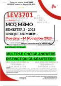 LEV3701 MCQ MEMO - OCT./NOV. 2023 - SEMESTER 2 - UNISA - DUE 14 NOVEMBER  2023 - DISTINCTION GUARANTEED! 