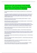 California Life&comma; Accident&comma; And Health Insurance Final Exam Questions With 100&percnt; Correct Answers &vert; Verified
