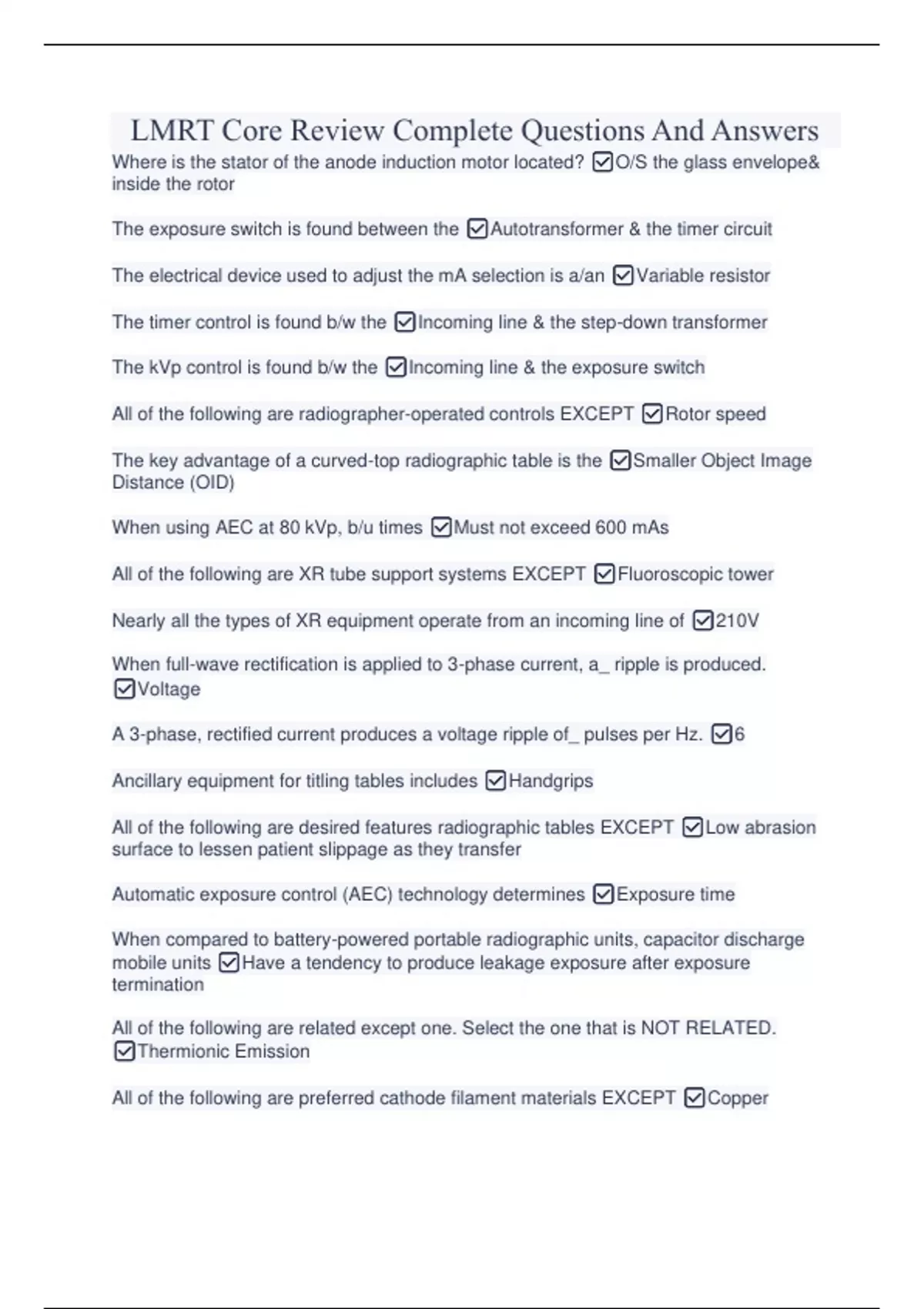 LMRT Core Review Complete Questions And Answers - LMRT Core - Stuvia US