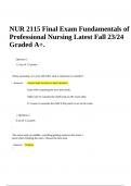 NUR 2115 Final Exam Fundamentals of Professional Nursing Latest Fall 23/24 Graded A+.