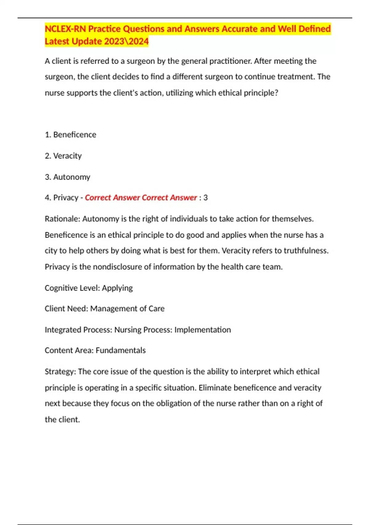Rn Test Questions NCLEX-RN Practice Questions and Answers Accurate and Well Defined ...