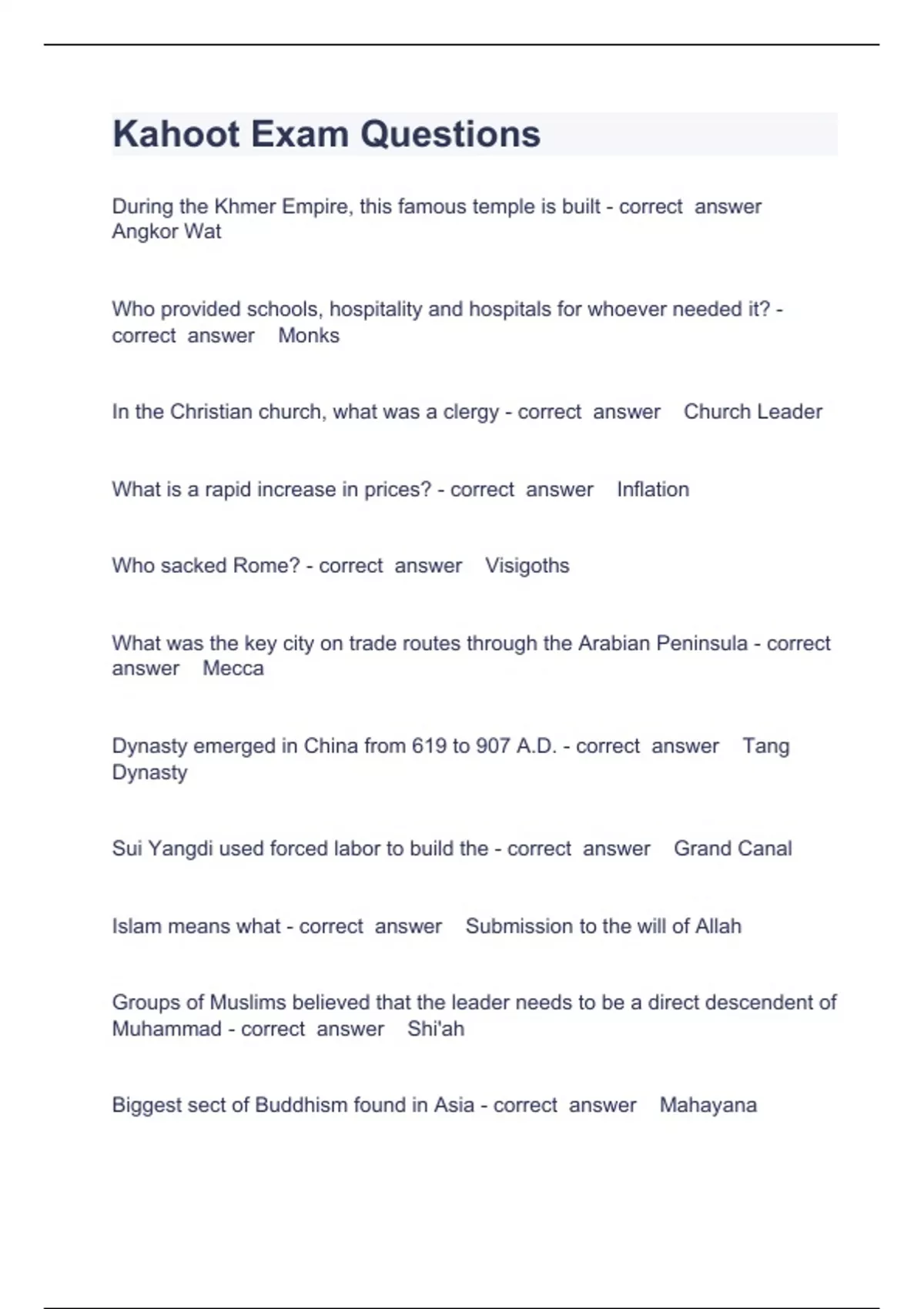 Khoot Question Kahoot Exam Question and answers rated A+ 2023/2024 - BKAT - Stuvia US