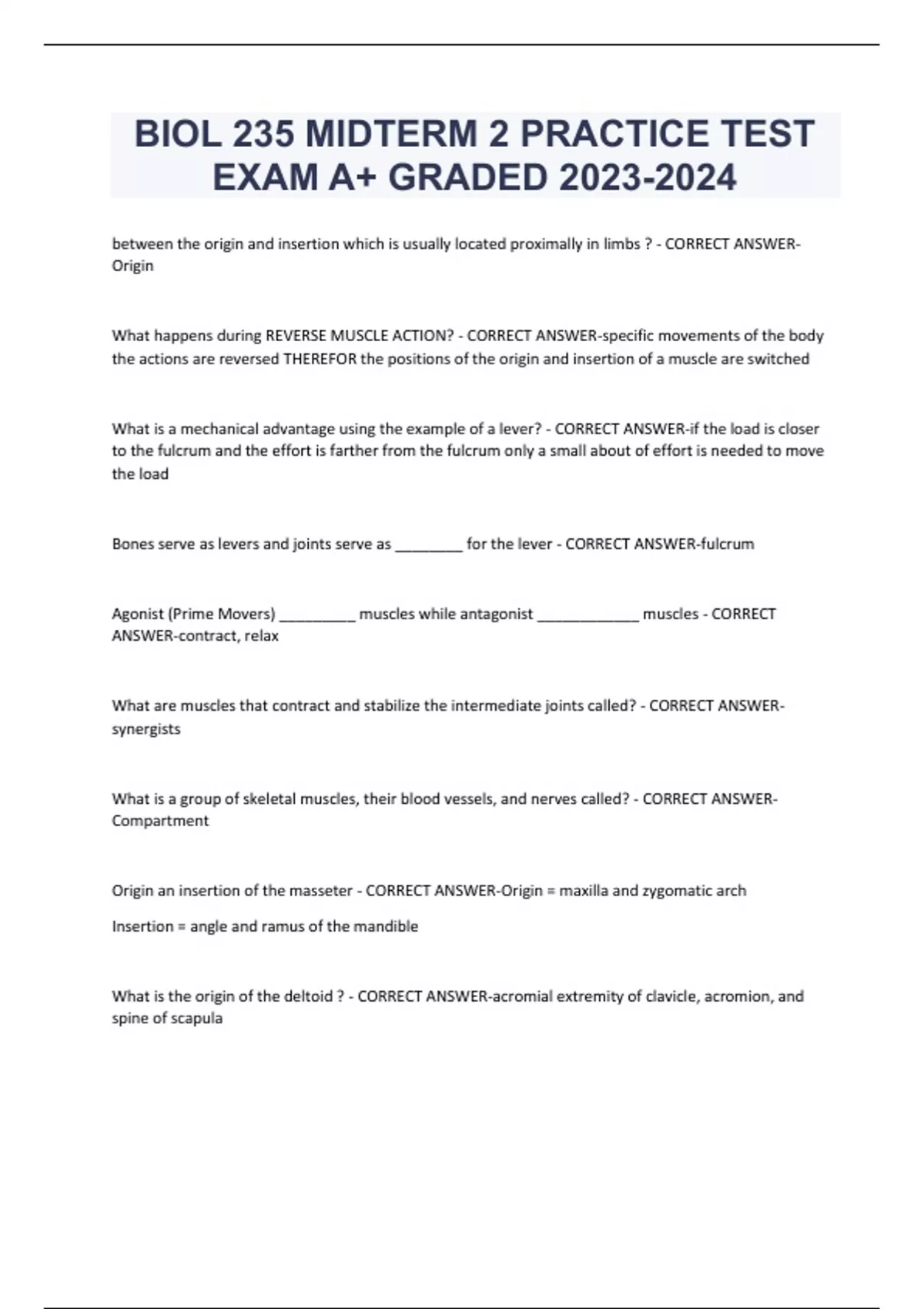 BIOL 235 MIDTERM 2 PRACTICE TEST EXAM A+ GRADED - BIOL 235 - Stuvia UK