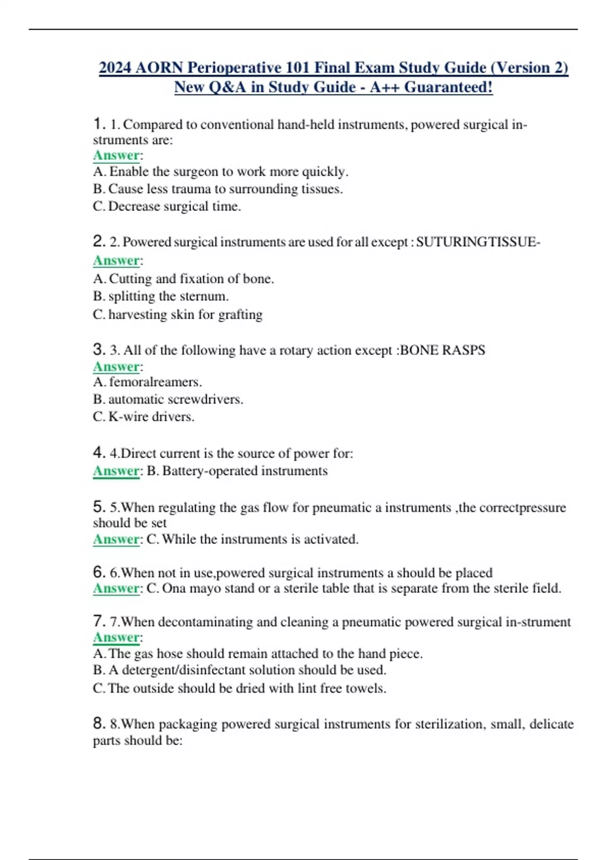 2024 AORN Perioperative 101 Final Exam Study Guide (Version 2) New Q&A ...