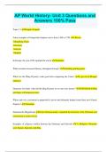 AP World History- Unit 3 Questions and Answers 100&percnt; Pass