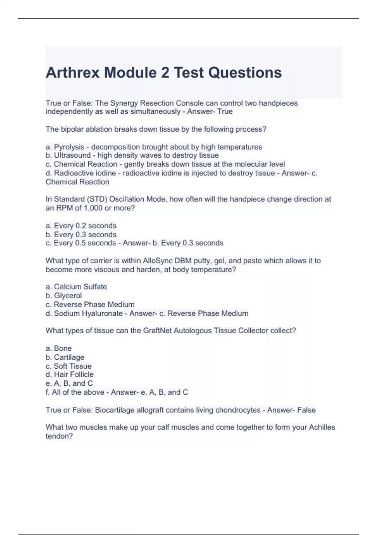 Arthrex Module 2 Test Questions with correct Answers Arthrex Sports
