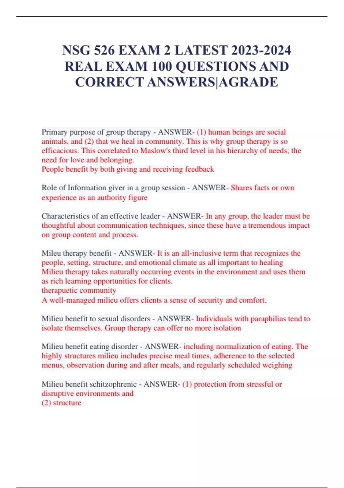 NSG 526 EXAM 2 LATEST REAL EXAM 100 QUESTIONS AND CORRECT ANSWERS ...