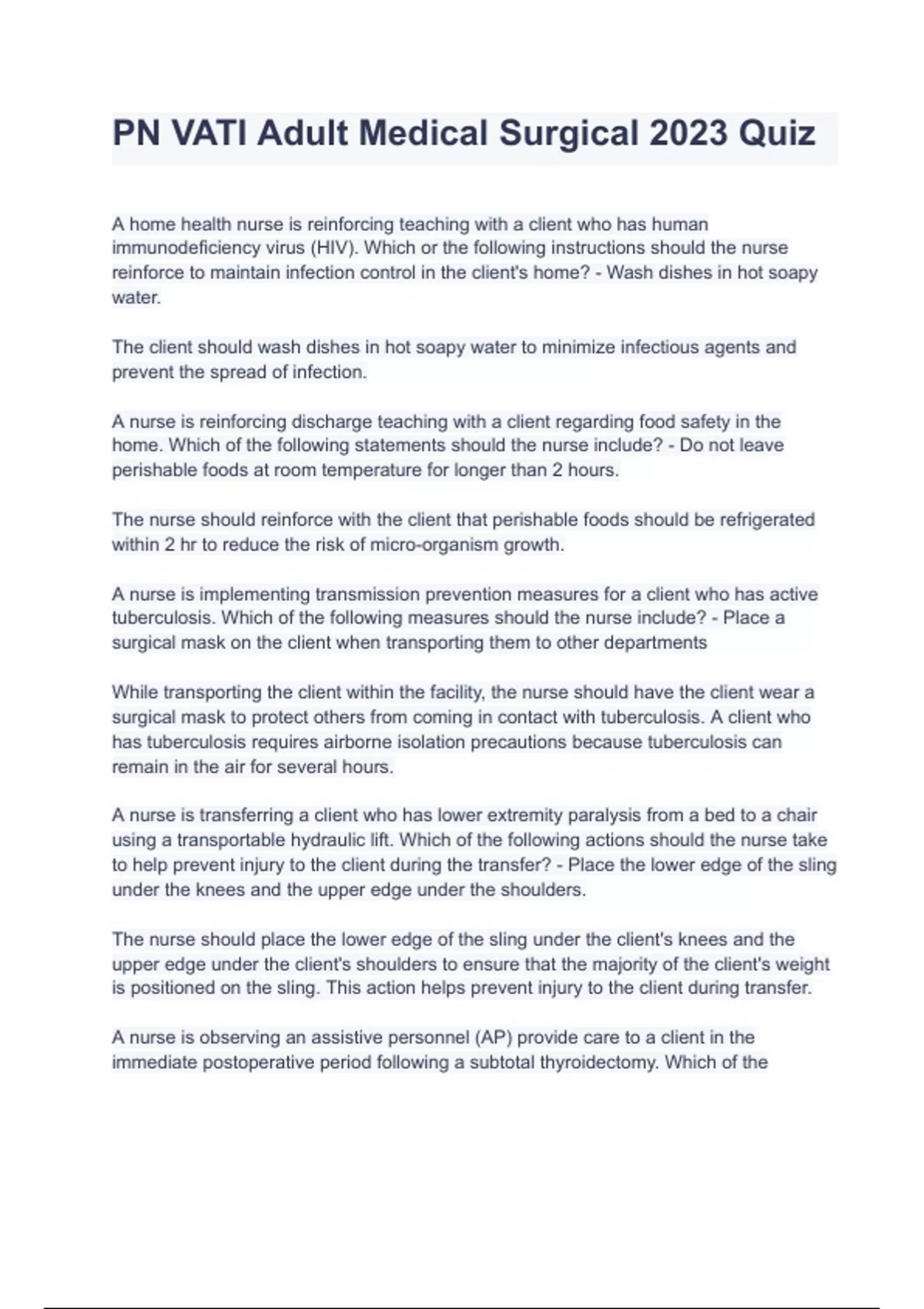 PN VATI Adult Medical Surgical 2023 Quiz PN VATI Adult Medical