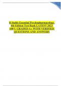 B Stahls Essential Psychopharmacology 4th Edition Test Bank LATEST 2023 100&percnt; GRADED A&plus; WITH VERIFIED QUESTIONS AND ANSWERS GRADED A&plus;