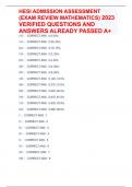 HESI ADMISSION ASSESSMENT  (EXAM REVIEW MATHEMATICS) 2023  VERIFIED QUESTIONS AND  ANSWERS ALREADY PASSED A+